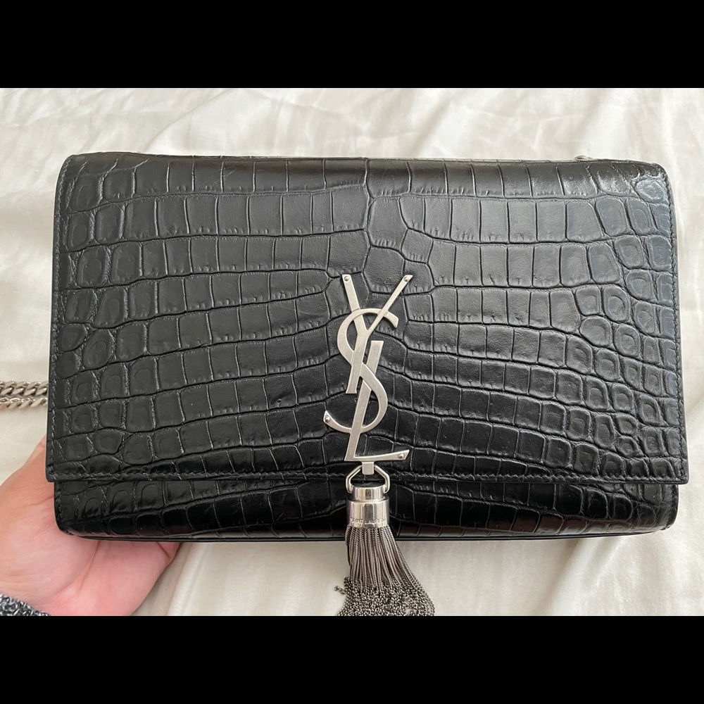 Saint Laurent YSL Kate Medium Monogram Croc